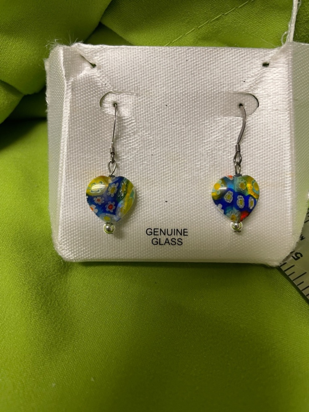 Genuine Glass Multicolor Heart Drop Earrings